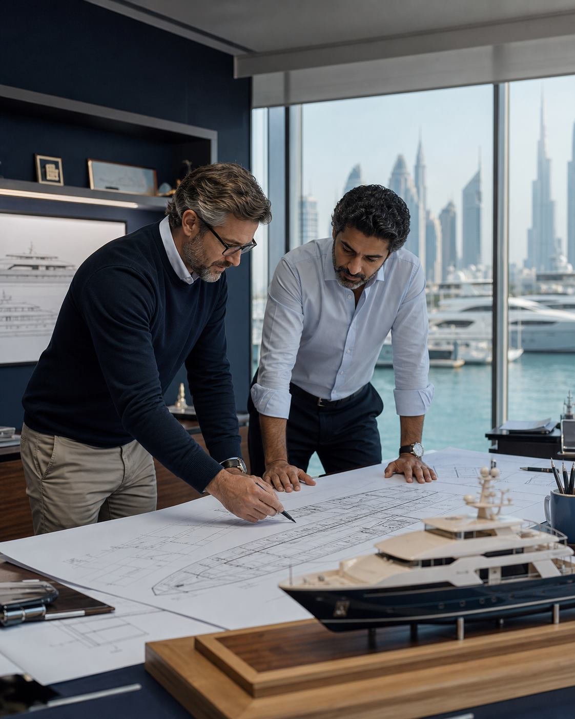 Marine specialists reviewing documents
