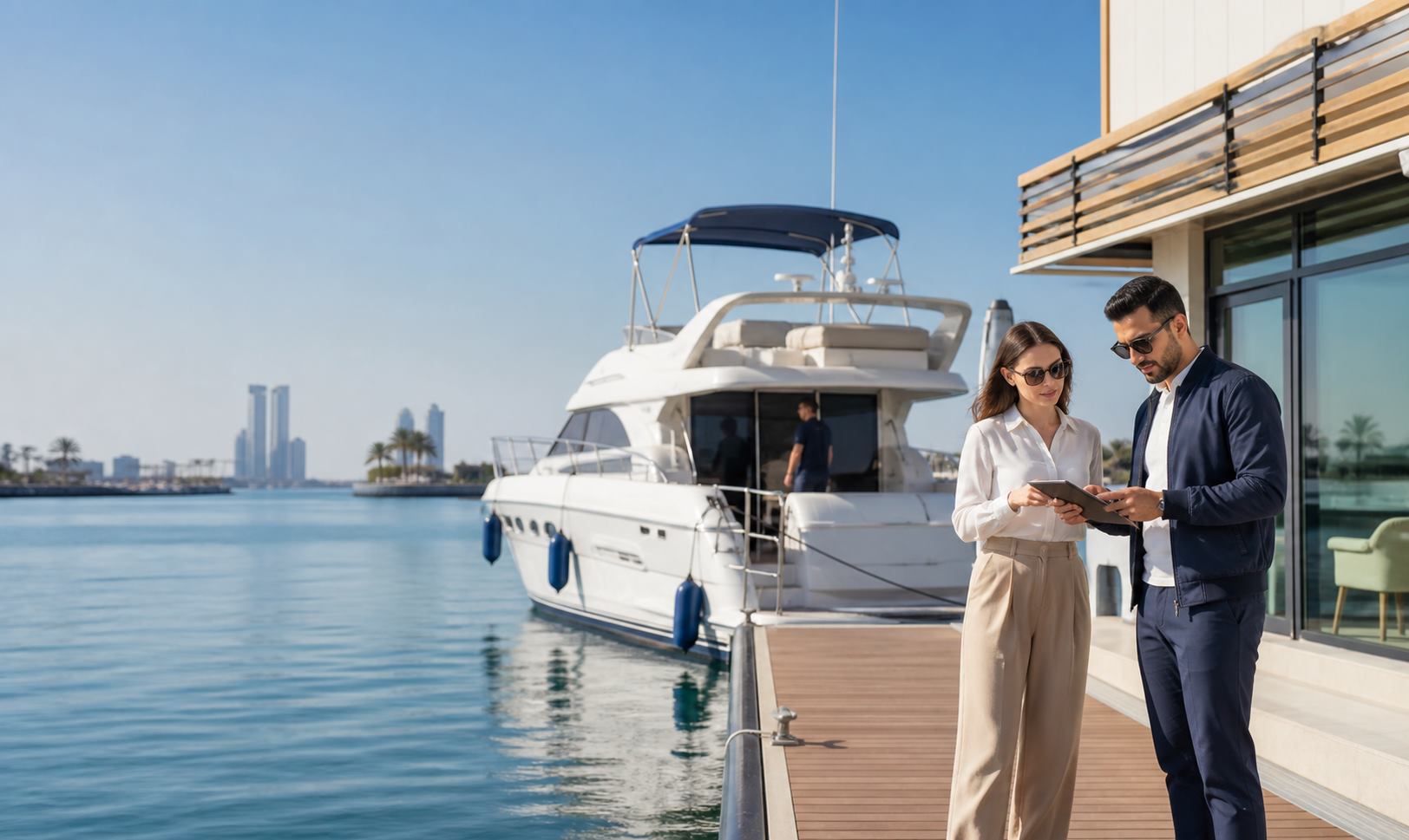 Generated marina berthing assistance scene